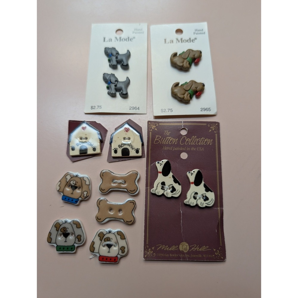 La mode Hand Painted Puppy Bone Mill Hill Ceramic Buttons Lot Novelty Buttons 93